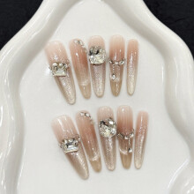 (L) 10PCS Flash Cat Eye Press-On Nails