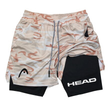 (15, M) Men's Running Shorts Fitness Gym Training 2 in 1 Sports Quick Dry Workout Jogging Double Deck Summer