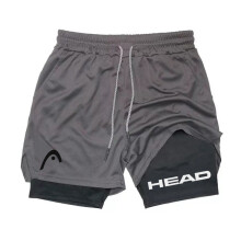 (1, M) Men's Running Shorts Fitness Gym Training 2 in 1 Sports Quick Dry Workout Jogging Double Deck Summer