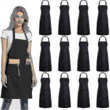 (As show, Rose Red) Evago 12 Pack Plain Bib Apron with 2 Pockets - Black Unisex Commercial Apron Bulk
