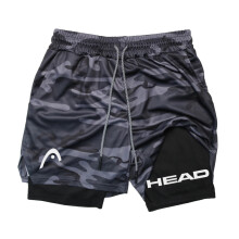 (17, L) Men's Running Shorts Fitness Gym Training 2 in 1 Sports Quick Dry Workout Jogging Double Deck Summer