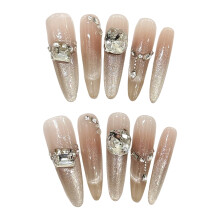 (M) 10PCS Flash Cat Eye Press-On Nails