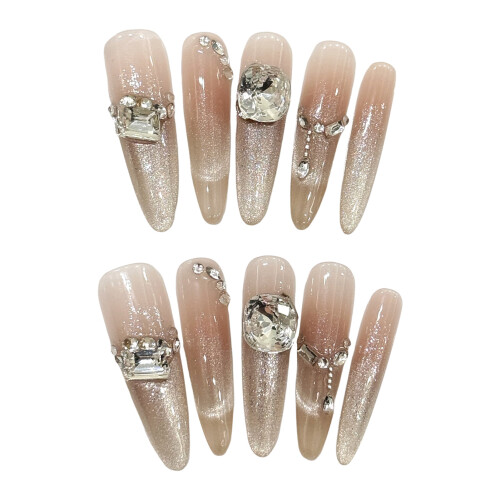 (M) 10PCS Flash Cat Eye Press-On Nails