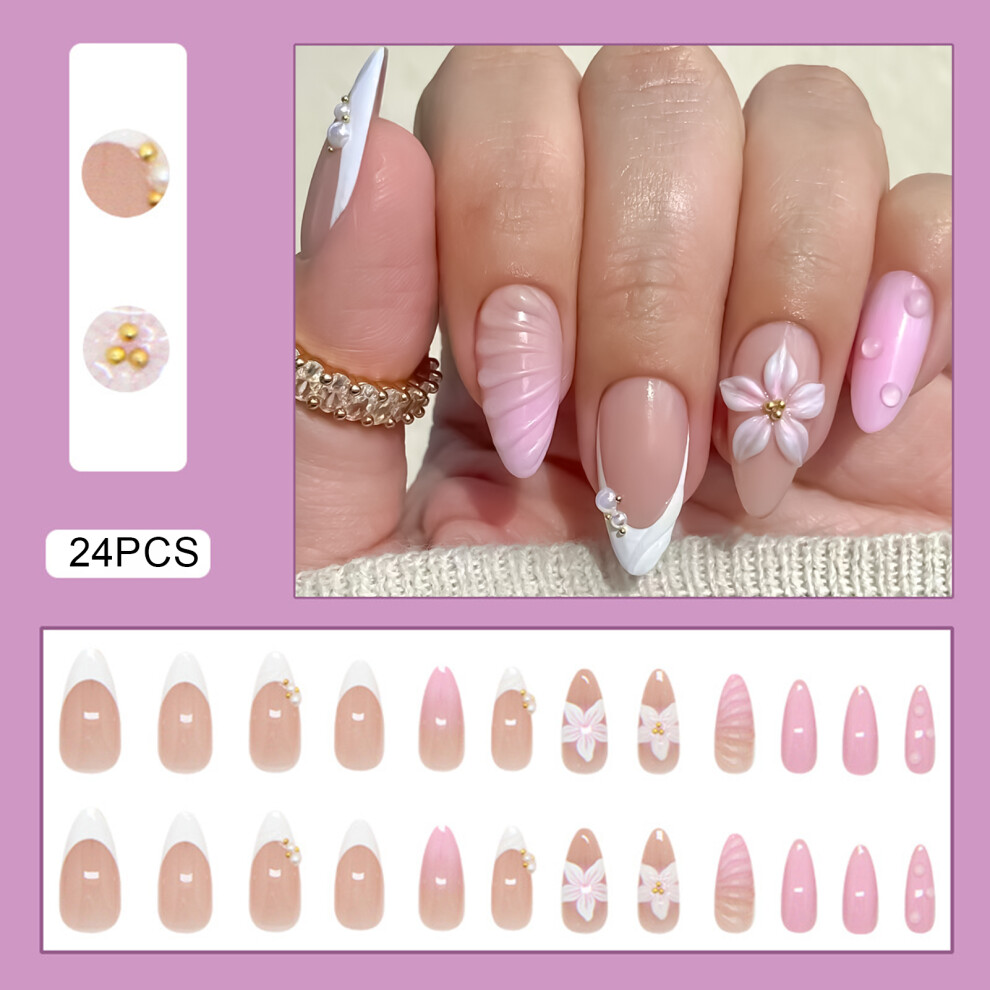 Dachuang Beauty 3D Flower Almond Fake Nails - Long Lasting & Flexible