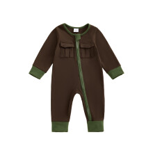 (12-18 Months, Army Green) Tutina neonato maschio maniche lunghe, scollo rotondo, chiusura zip contrasto, tasche petto.