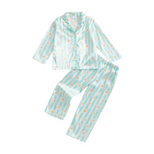 (12-18 Months, Blue) Baby Girls Satin Pajamas Comfortable Long Sleeve Turn Down Collar Daisy Print Tops with Elastic Waist Pants Lounge Wear