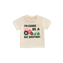 (3-4 Years, Khaki) Camisetas de verano para niños con estampado de tractor, camisetas cortas con cuello redondo, ropa casual.