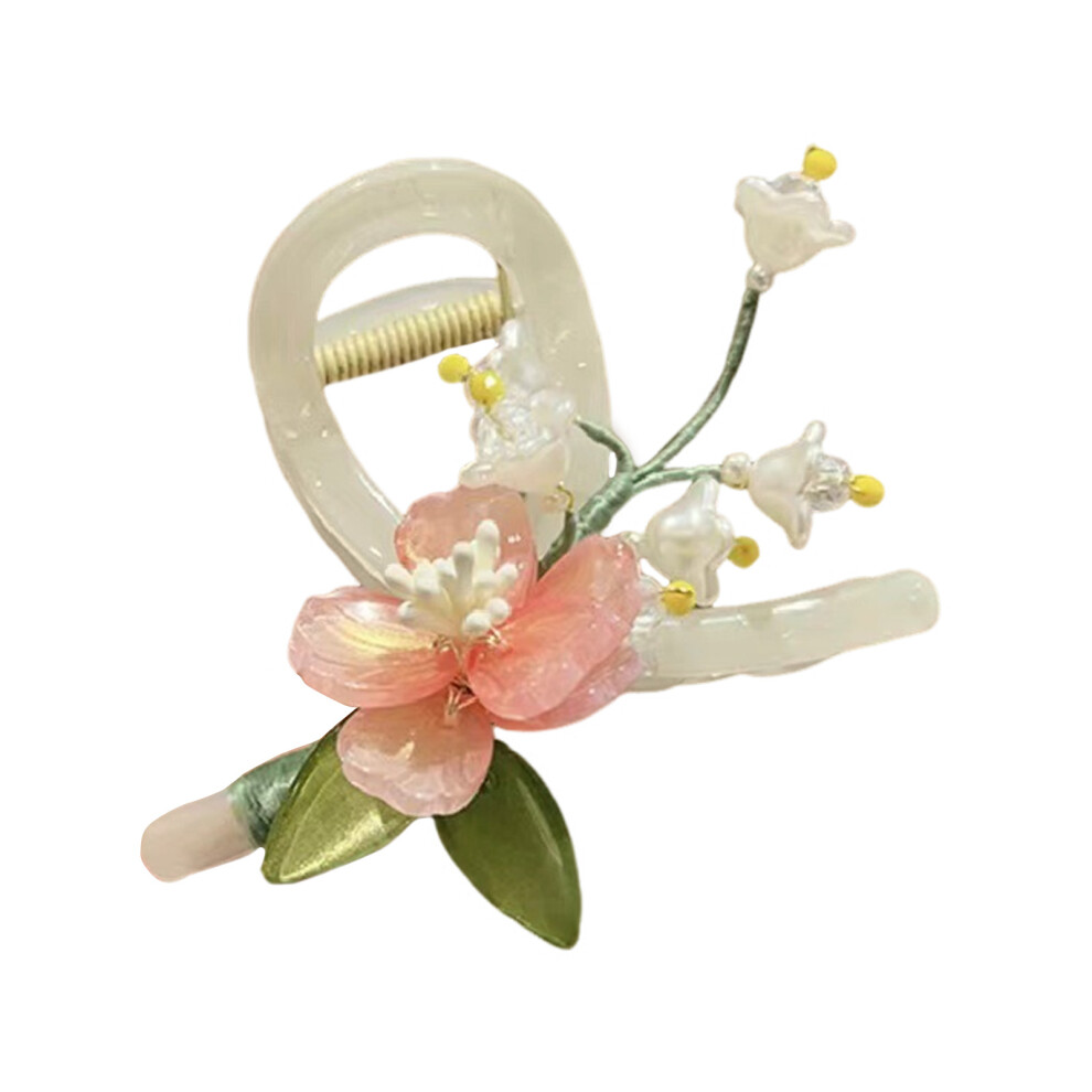 Dachuang Beauty (Jade White Red) Floral Hair Clips For Women - Large Flower Claw Clips