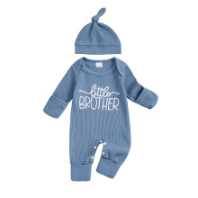 (Newborn, Blue) Conjunto de mono y gorro para bebé niño, mono de manga larga con bordado de letras y gorro, traje para recién nacido