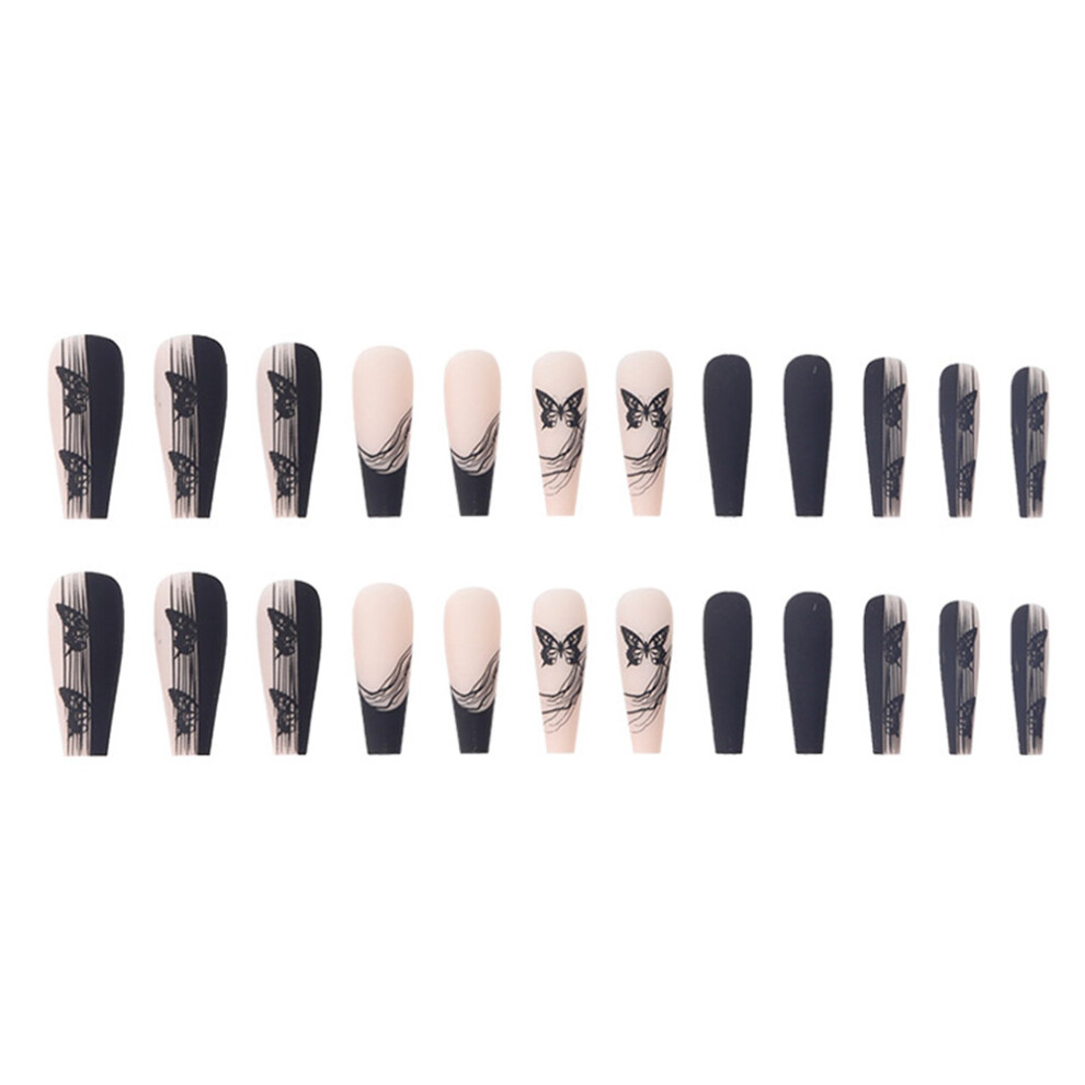 Zhouq-Outdoors (Standard) 24Pcs Black Butterfly Fake Nails