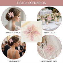(Pink) Feather Lace Flower Hair Clip for Bride