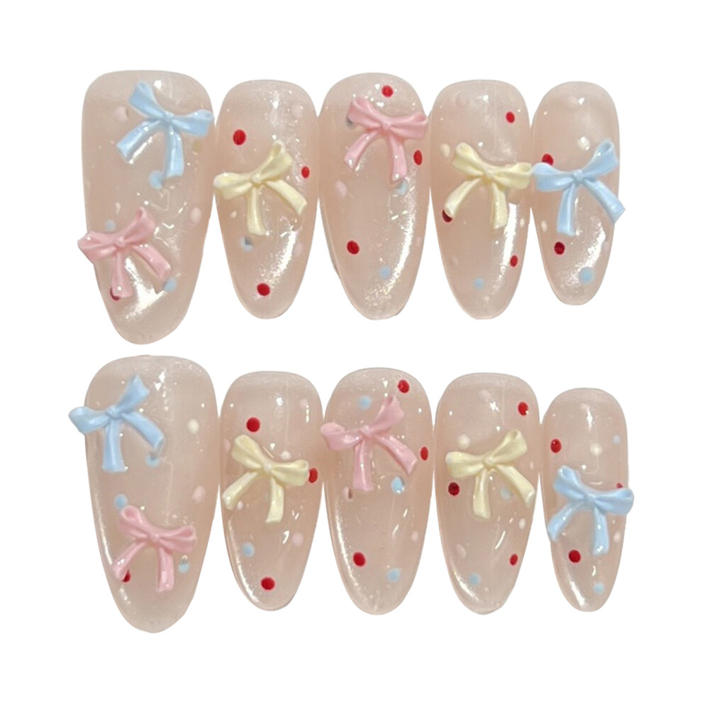 Dachuang Beauty (L) 10Pcs Bow & Dot Cat Eye Press On Nails