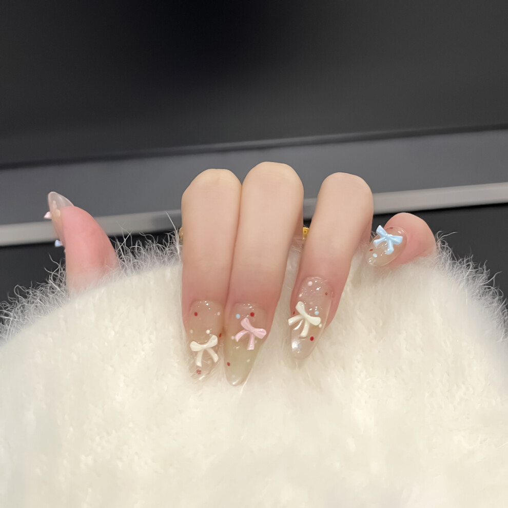 Dachuang Beauty (M) 10Pcs Bow & Dot Cat Eye Press On Nails