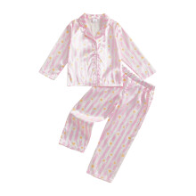 (18-24 Months, Pink) Baby Girls Satin Pajamas Comfortable Long Sleeve Turn Down Collar Daisy Print Tops with Elastic Waist Pants Lounge Wear