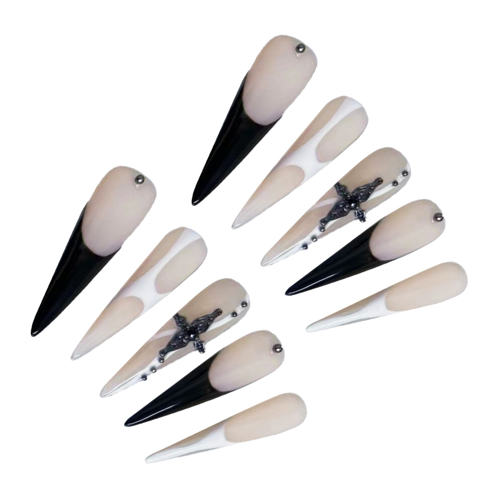 Penghui-Toys (Xs) Nude Long Pointed Fake Nails With French Tip No Bad Smell Environmentally Friendly For Shopping Traveling Dating