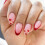 Pink Almond Fake Nails with Red Tip, Long Lasting 10