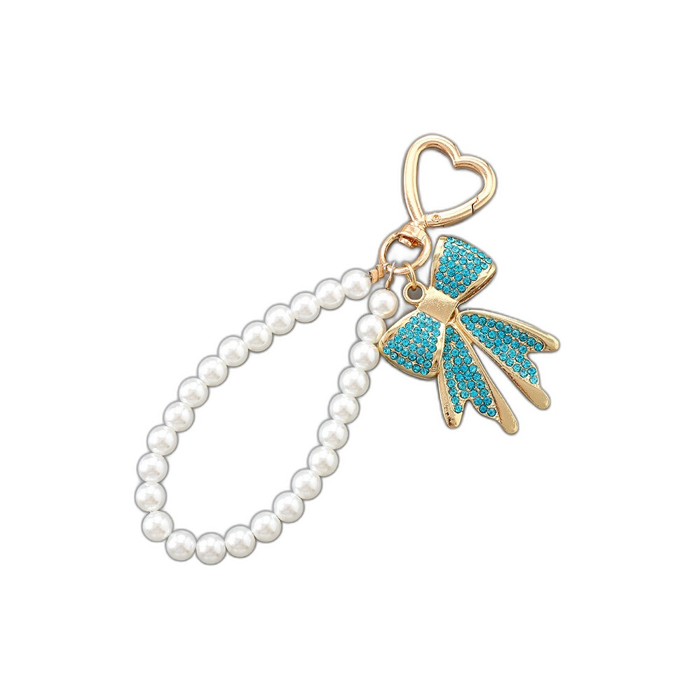 (Blue) Rhinestone Heart Bowknot Phone Charm Blue 6424024454078