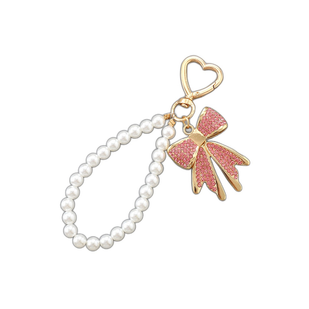 (Pink) Rhinestone Heart Bowknot Phone Charm Pink 6424024454092