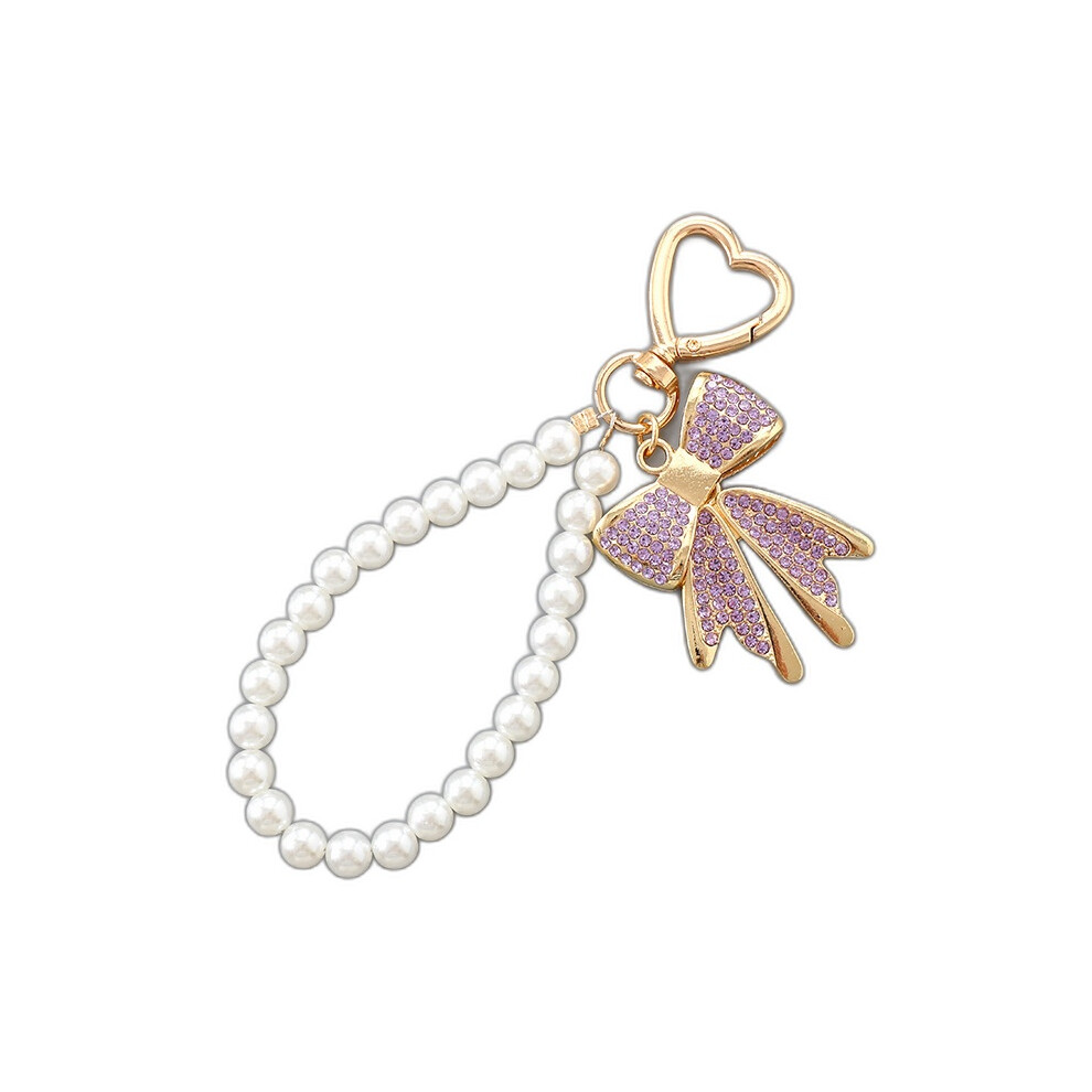(Purple) Rhinestone Heart Bowknot Phone Charm Purple 6424024454085