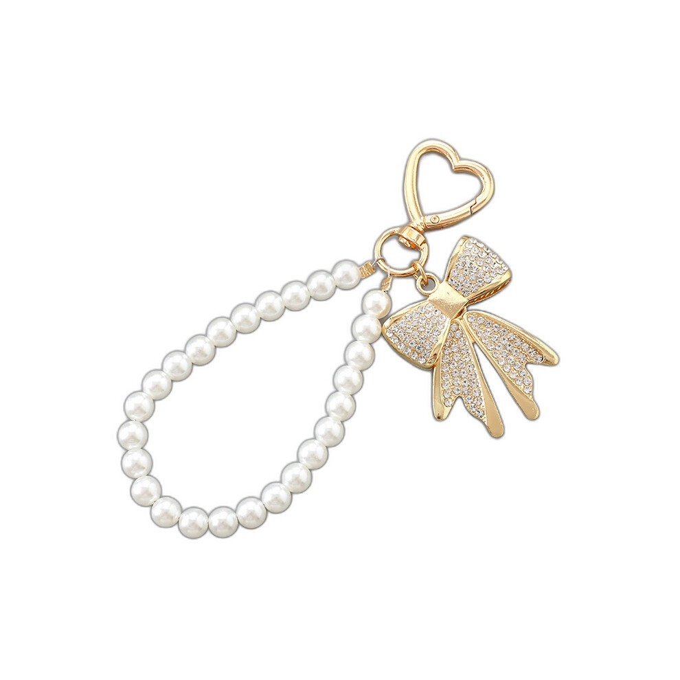 (White) Rhinestone Heart Bowknot Phone Charm White 6424024454061
