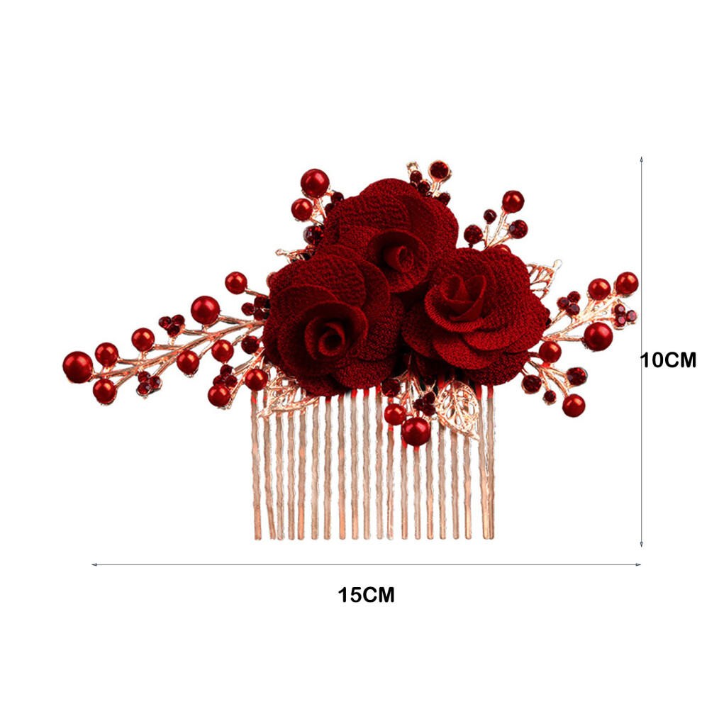Dcph-Clothing Handmade Red Flower Hair Comb For Women Wedding Party