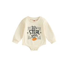 (6-12 Months, Apricot) Tutina neonata maniche lunghe con scollo tondo, stampa lettere, ragnatele e zucche, perfetta per autunno e Halloween.