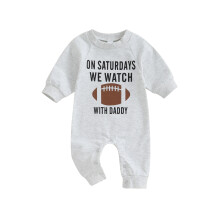 (12-18 Months, Grey) Vauvan pelihaalari, pitkähiha pyöreä kaula, kirjain- ja jalkapallokuvio, tyttö/poika.