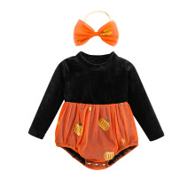 (18-24 Months, Black) Completo Halloween per neonate, 2 pezzi: tutina maniche lunghe con rete e zucca + fascia per capelli. Abbigliamento.