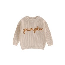 (9-12 Months, Cream White) Dívčí podzimní pletený svetr s dlouhým rukávem, výstřihem do V, výšivkou a písmeny, pletené zboží