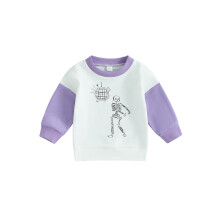 (0-6 Months, Purple) Zimní mikiny pro novorozence, halloweenský tisk s kostrou, kulatý výstřih, dlouhý rukáv, kojenecké tričko