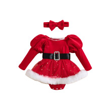 (18-24 Months, Red) Dětské dívčí overaly, vánoční oblečení, flitry, hvězdy, sukně, dlouhý rukáv, body s čelenkou