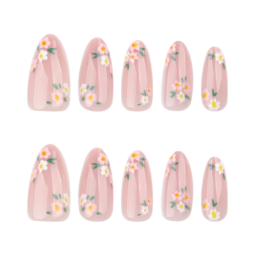 Hue-Grain Flower Printed Pink False Nails, Resin, Salon Supply