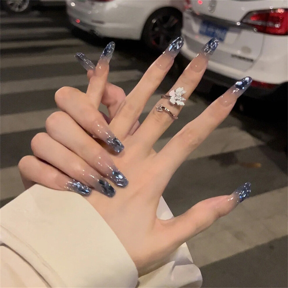 Dcph-Clothing (Jelly Glue Model) 24Pcs Reusable Blue Nail Art Set For Beginners