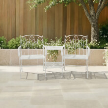 CHARLES BENTLEY Garden Companion Seat, Antique White, Rustic Metal, Leaf Design, 2-Seater with Central Table, Lightweight, Weather Resistant, Outdoor,