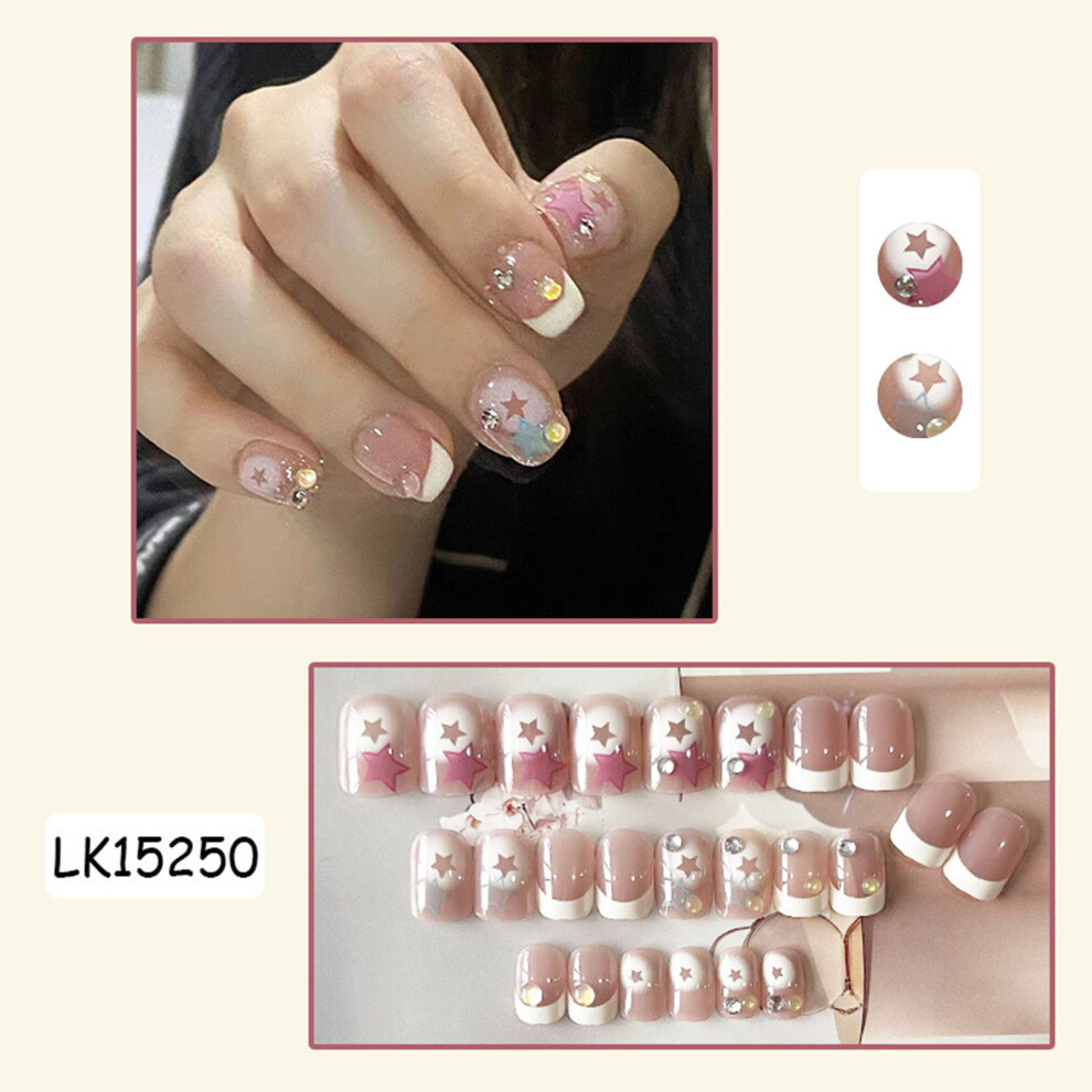 Dachuang Beauty Pink (Standard) Square Fake Nails, Long Lasting & Flexible