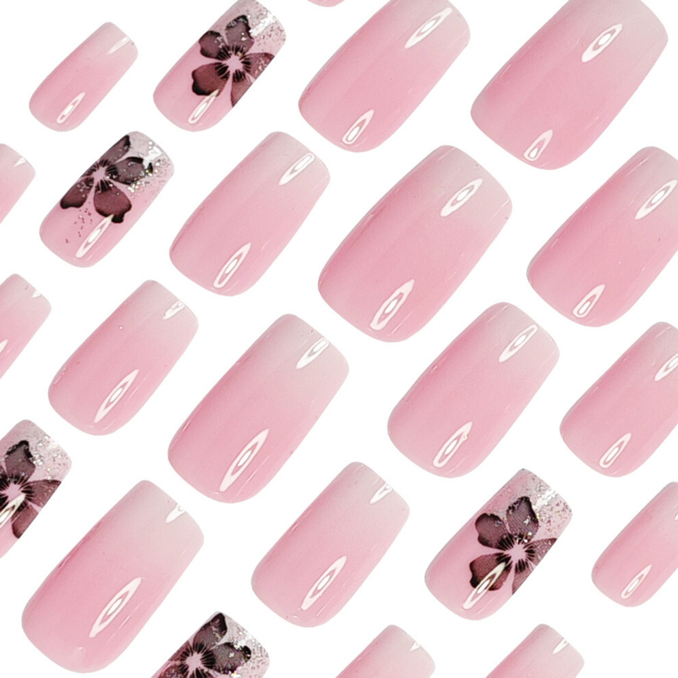 Phui-Pet-Supplies 24Pcs Pink White Gradient Fake Nails For Women