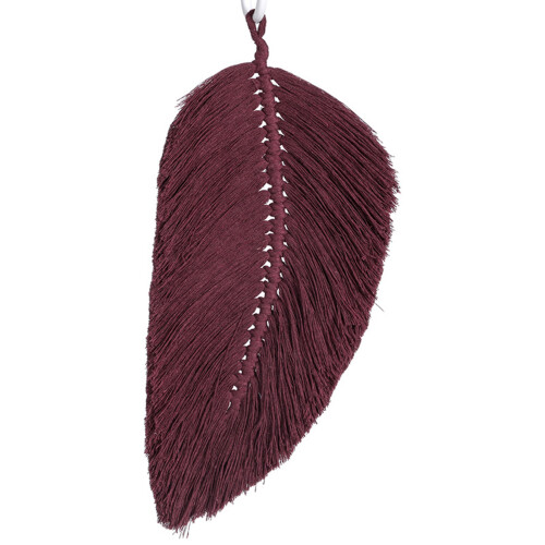 (Wine Red) Boho Macrame Wall Hanging with Leaf & Tassels 2