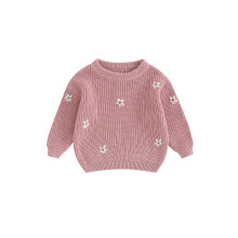 (18-24 Months, Rose Pink) Dívčí podzimní svetr pro batolata, žakárový vzor s dlouhým rukávem, kulatým výstřihem a pleteným vzorem