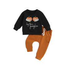 (18-24 Months, Black) Halloweenské oblečení pro batolata, mikina s kulatým výstřihem a dýňové kalhoty, sada pro novorozence