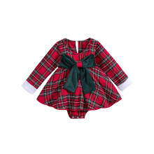 (9-12 Months, Red Plaid) Vánoční overal pro miminka s dlouhým rukávem a kulatým výstřihem, kostkovaný potisk a mašlí