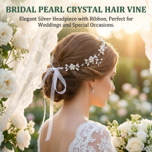 (Silver Ribbon) Pearl Hair Chain for Weddings & Events