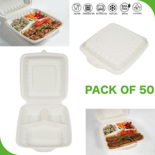 Camp&Fire 3 Compartment Takeaway Boxes Pack of 50. (24x24cm)Large Clamshell Food Containers