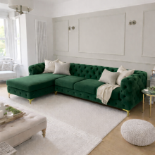 (Green, Fabric Swatch) Monaco Plush Velvet 4-Seater L-Shaped Corner Sofa Couch Chaise Lounge Suite Settee Left & Right Facing