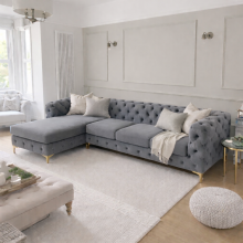 (Grey, Fabric Swatch) Monaco Plush Velvet 4-Seater L-Shaped Corner Sofa Couch Chaise Lounge Suite Settee Left & Right Facing