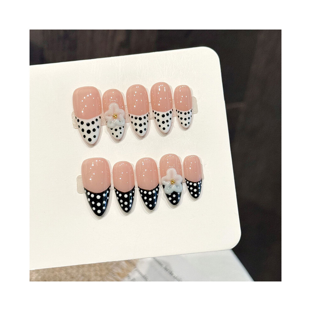 Dachuang Beauty (S) 3D Floral Pink Polka Dot Fake Nails, 10Pcs