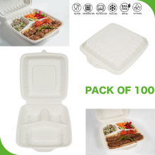 Camp&Fire 3 Compartment Takeaway Boxes Pack of 100. (24x24cm)Large Clamshell Food Containers