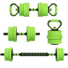4-in-1 Hantelset, 20 kg, verstellbare Langhantel, Kettlebell, Liegestützgriffe, Grün