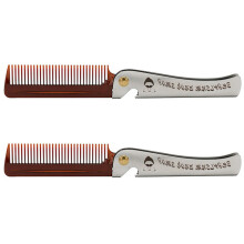 2 Pcs Brown Men Folding Pocket Comb PP Teeth Detangling Hair Beard Comb Metal Handle Foldable Combing Mustache Comb