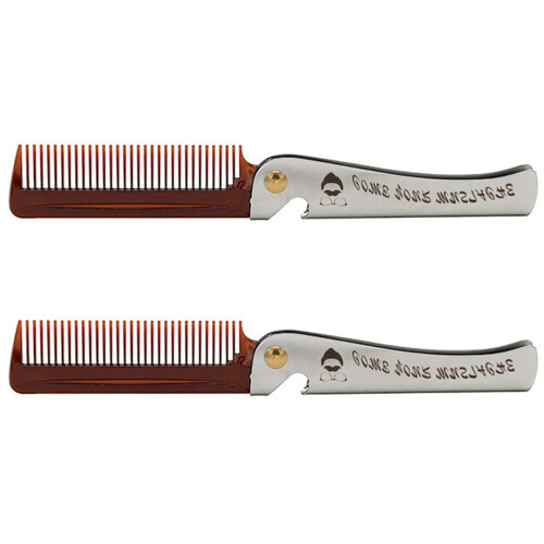 2 Pcs Brown Men Folding Pocket Comb PP Teeth Detangling Hair Beard Comb Metal Handle Foldable Combing Mustache Comb