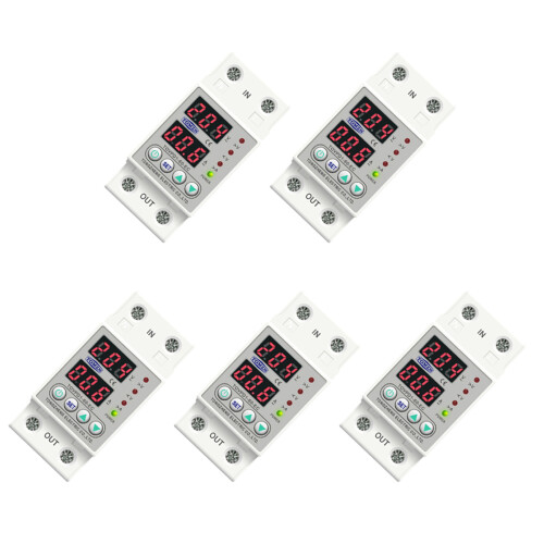 5X Din Rail Dual Display Adjustable Over Voltage Current and Under Voltage Protective Device Relay 40A 220V 230V